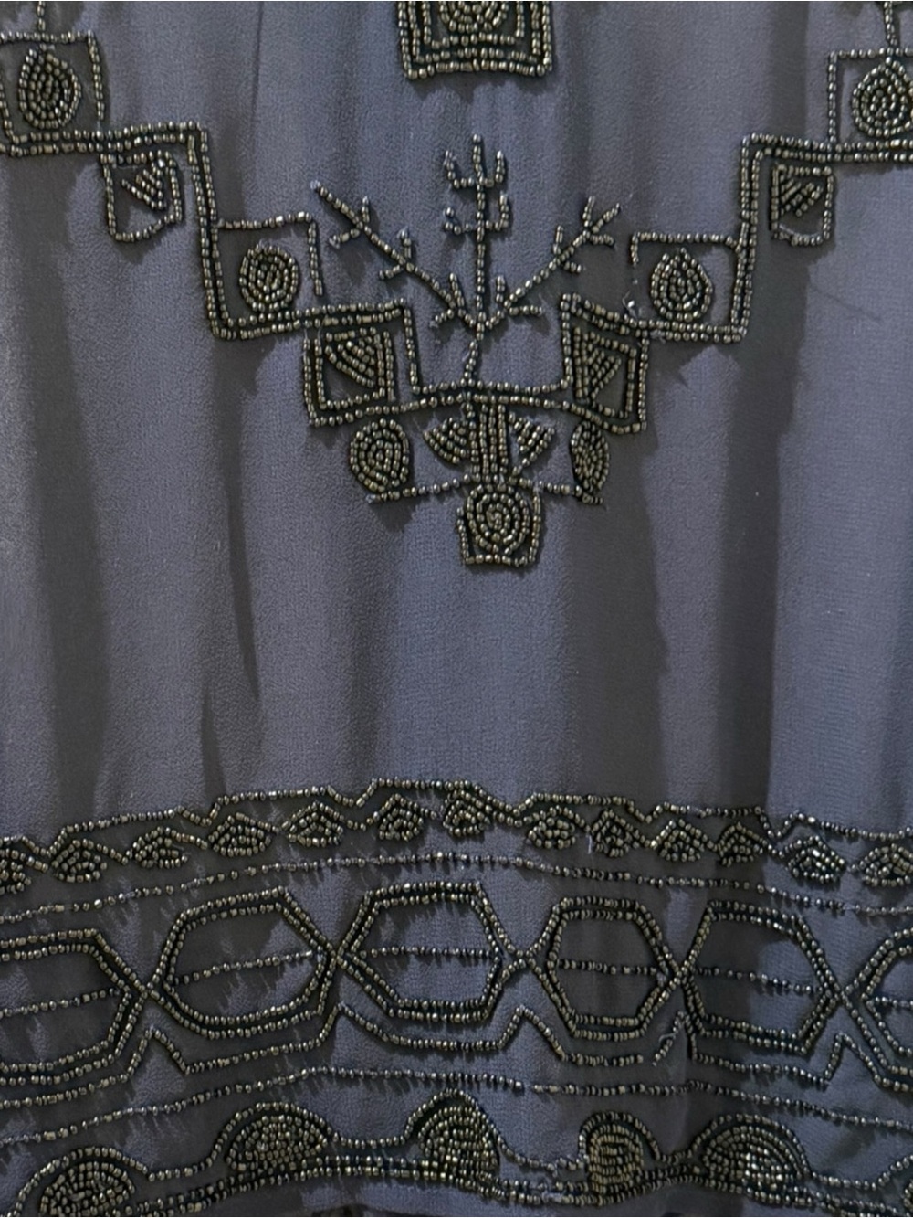 Free People Run With It Embellished Sheer Beaded Tank Navy Chiffon Boho Top L - Picture 3 of 8